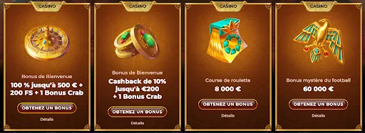 Quatre cartes de promotion casino : Bonus de Bienvenue